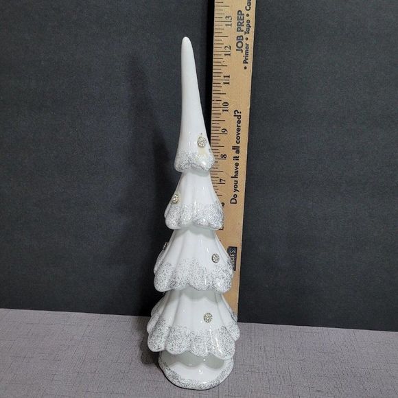 Christmas Tree 12" Decor White Silver Glitter‎ Rhinestone Holiday Decoration - Picture 7 of 7
